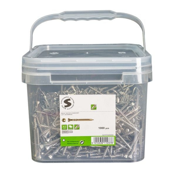 Vis terrasse A2 inox Ø 5x50 mm Petite tête + Embout Torx 25 - Seau de 1000