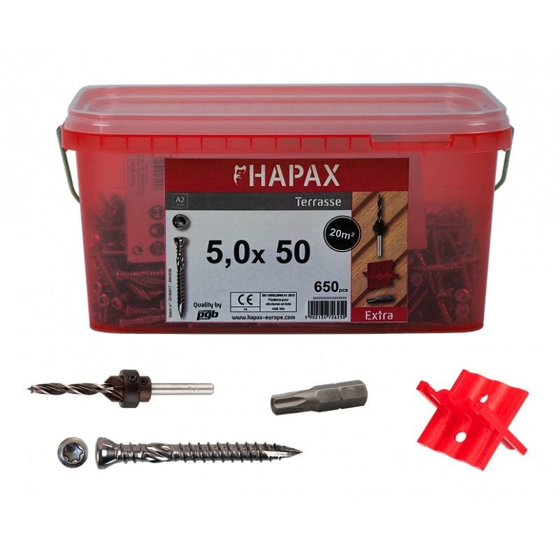 HAPAX DECK D 5x50 mm Hardwood Decking Fixing Kit - 650 A2 Screws