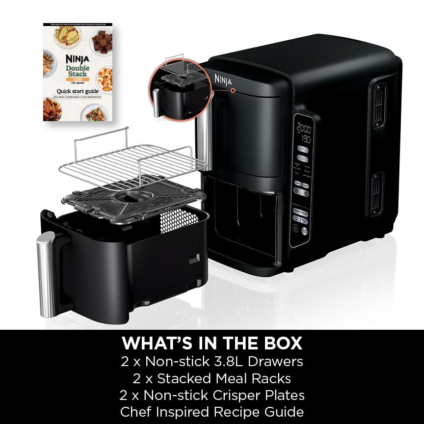 Ninja Double Stack Air Fryer, Vertical Dual Drawer Air Fryer with 4 cooking levels, 2 Drawers and 2 Racks
