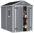 6x5ft Outdoor Plastic Garden Storage Shed — Weatherproof Grey Garden Shed