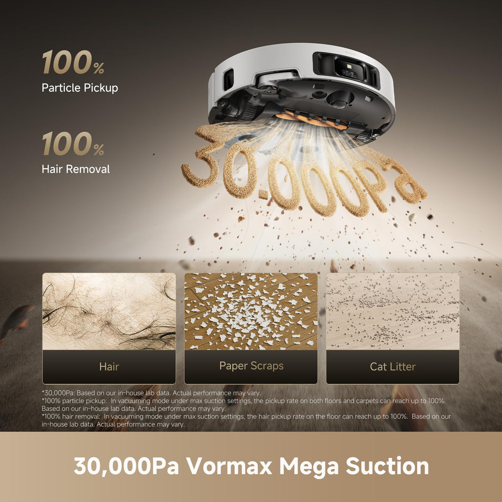 Robot Vacuum and Mop with Multi-Mop System, Up to 30,000Pa Suction, Obstacle Avoidance, Auto Empty & Mop Washing