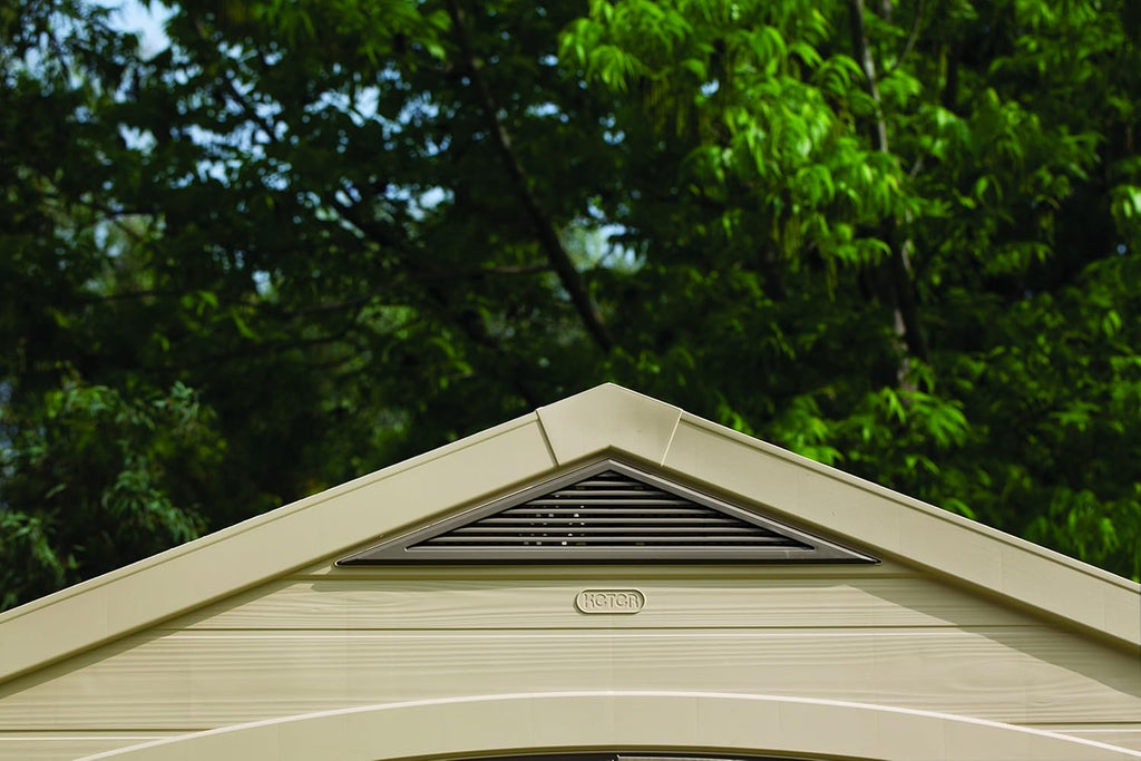 8x11ft Factor Outdoor Garden Storage Shed — Beige Resin, Steel-Reinforced