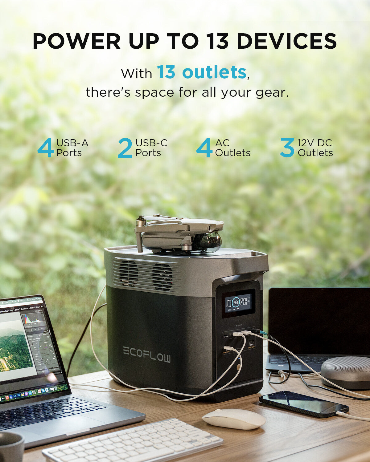 ECOFLOW DELTA 2 Portable Power Station 1024Wh LFP Solar Battery X-boost 2400W