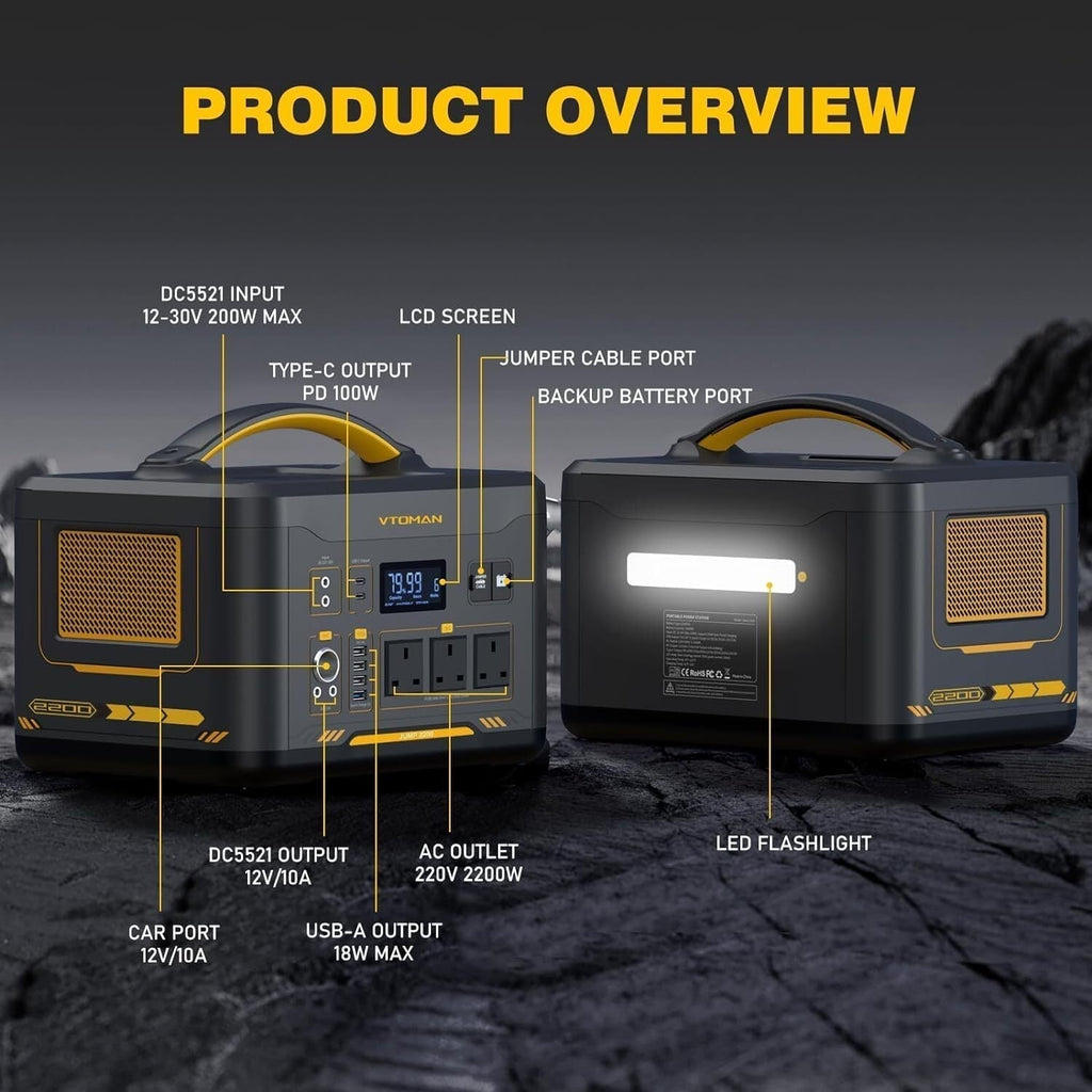 VTOMAN JUMP2200 Portable Power Station 2200W/1548Wh Solar Power Generator Trip