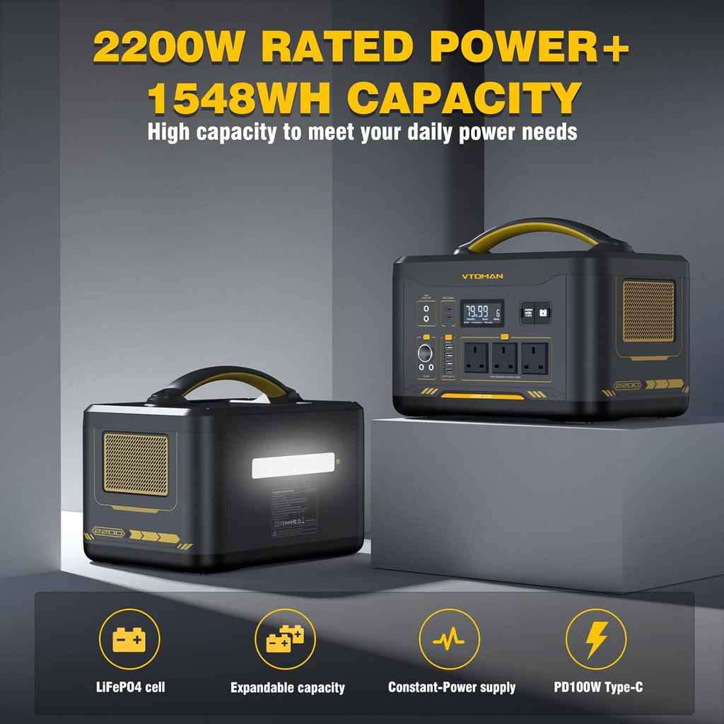 VTOMAN JUMP2200 Portable Power Station 2200W/1548Wh Solar Power Generator Trip