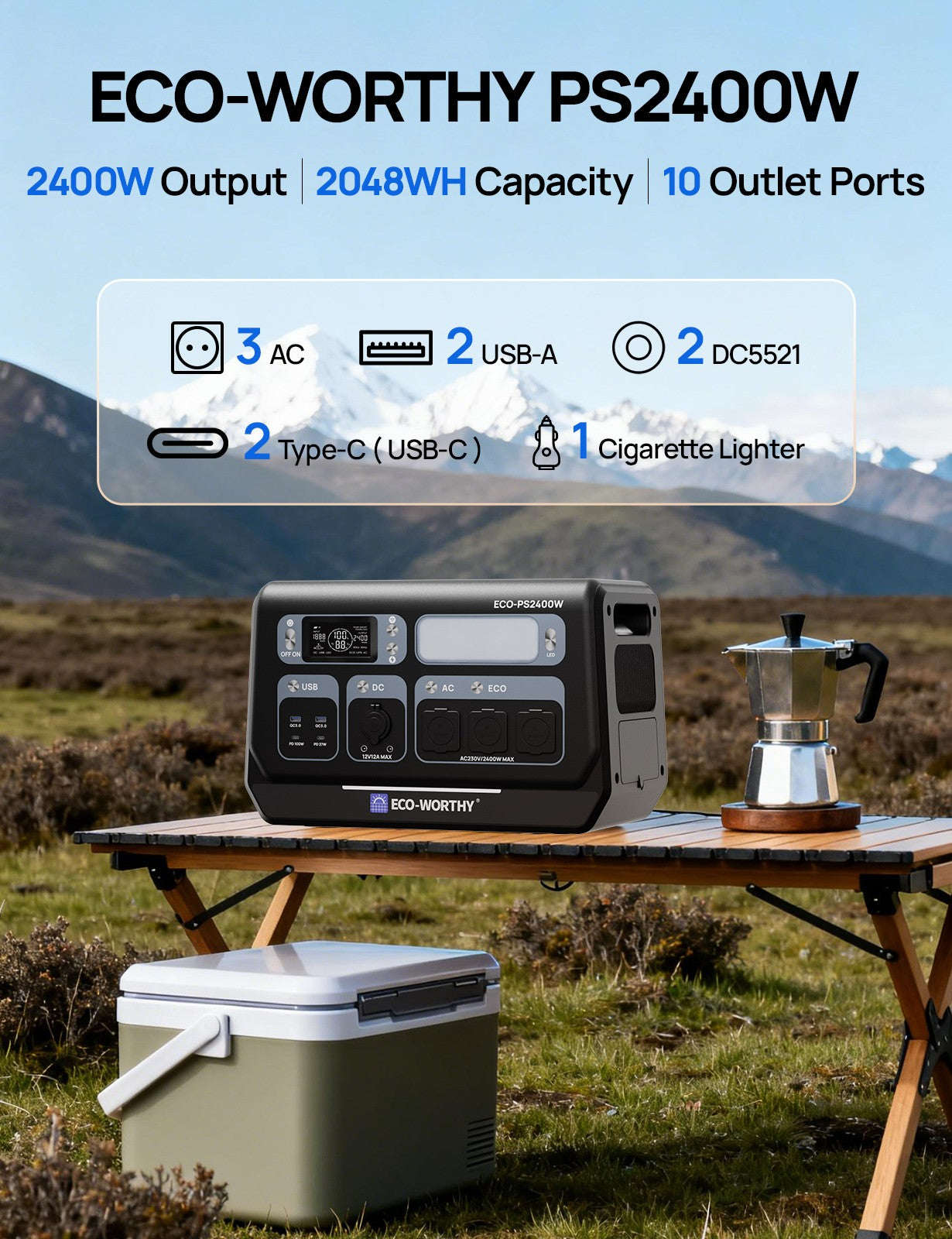 2400W Portable Power Station 2048Wh LiFePO4 Battery Solar Generator Home Camping